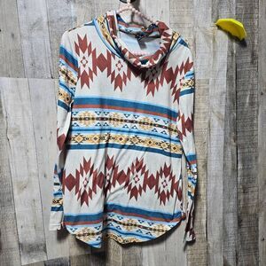 Emery Rose Southwestern Tribal Print Cowl Neck Sweater Medium Western Cowgirl